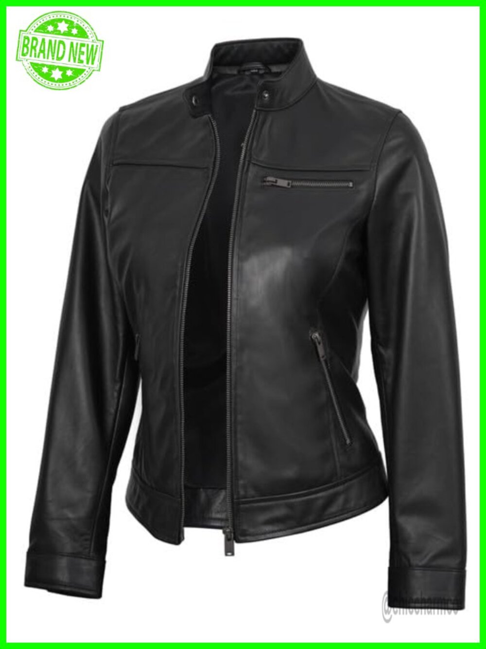Real Lambskin Leather Cafe Racer Moto Biker Jacket Women